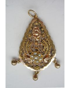 Gouden cannetille hanger met pareltjes, 19e eeuw
