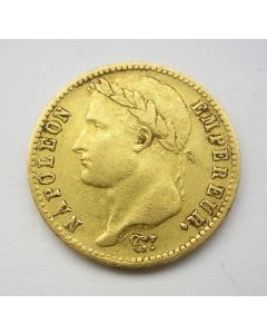 Gouden munt van 20 francs met de afbeelding van Napoleon, geslagen in Utrecht 1813