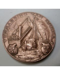 Penning, Onthulling van het standbeeld van turfschipper Adriaan van Bergen te Leur, 1904.     ' 