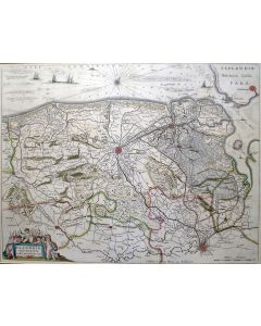 Handgekleurde kaart van West-Vlaanderen en Zeeuws-Vlaanderen, gebr. Blaeu, 17e eeuw