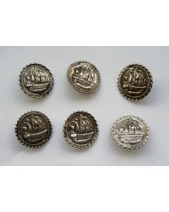 Zes zilveren knopen met VOC-driemaster, ca. 1820