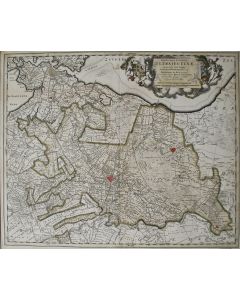 Handgekleurde kaart van de Provincie Utrecht, uitgave N. Visscher, eerste helft 18e eeuw