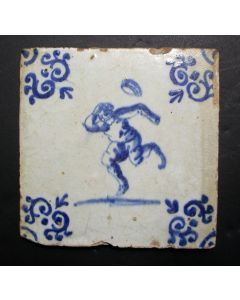Figuurtegel, rennende jongen, 17e eeuw