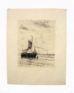 Hendrik Willem Mesdag, 'Aangemeerde vissersboot', ets