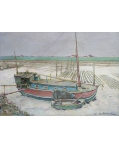 Jan van Ham, Woonschip op het strand (Texel), 1980