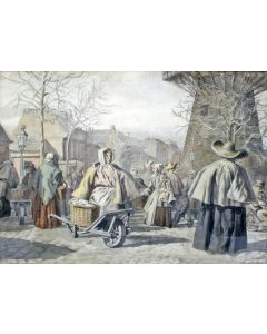 Johannes Bergsi, De Scheveningse Vischmarkt te Rotterdam, aquarel, ca. 1860