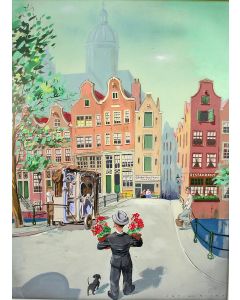 Jan Lavies, stadsgezicht Amsterdam, gouache