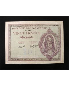 Algerije, bankbiljet, 20 francs 1945