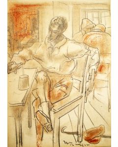 Willem van Konijnenburg, Wandelaar in café, krijttekening, 1922