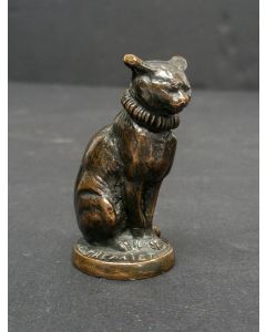 Bronzen beeldje, 'Zittende kat', Emmanuel Fremiet 19e eeuw