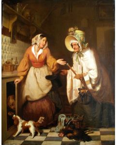 Charles Carton, 'Het betrapte keukenmeisje', olieverf op paneel, ca. 1850