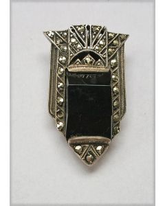 Zilveren clip met onyx en markasiet, Art Deco
