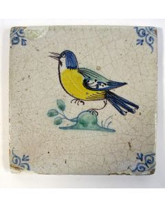 Polychrome tegel met vogel, 17e eeuw