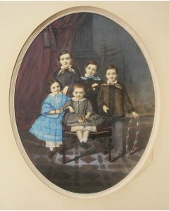 Jean Chretien Valois, portret van vijf kinderen, aquarel, 1857
