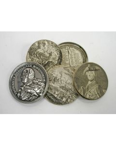 Zilveren schroefmedaille met de overwinningen van Frederik de Grote, 1759