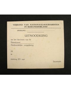 Uitnodigingskaart van het Verbond van Nationaal-Solidaristen in Rijks-Nederland [1931]