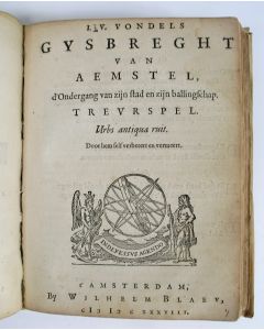 Joost van den Vondel - Convoluut van zes werken in één perkamenten band, 17e eeuw.