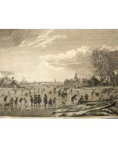Pierre-François Basan,  Winters tafereel met schaatsers, ets naar Aart van der Neer, ca. 1775