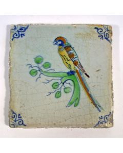 Polychrome tegel met vogel, 17e eeuw