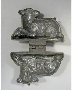 Tinnen marsepeinvorm, schaap, 19e eeuw