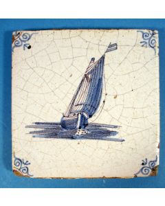 Tegel met vissersboot, ca. 1700