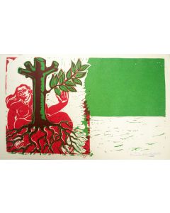 Hildo Krop, 'Wie groen wil worden…', houtsnede, 1959