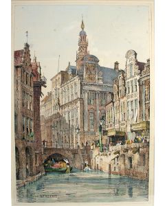 Utrecht, Vismarkt en stadhuis, handgekleurde litho, 1833