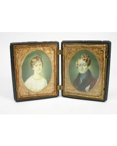 Dubbel portretminiatuur van een dame en een heer, 19e eeuw