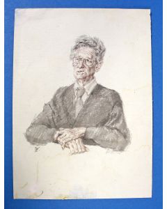 Peter Vos, portret van Simon Carmiggelt, aquarel, 1983