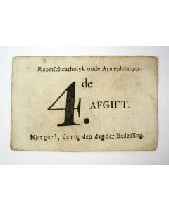 Bedelingsbon van het Roomschcatholyk Oude Armenkantoor te Amsterdam, 18e eeuw. 