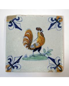 Polychrome tegel met haan, 17e eeuw