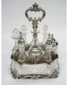 Meerdelige tafelmenagère, kristal met zilver, Sheffield 1861