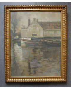 Frans Holst, 'Huisje op het water, Den Haag', pastel (1917) 