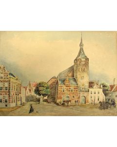 Gerrit Jan Scheurleer, Stadsgezicht van Hattem, aquarel, 19e eeuw