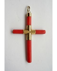 Kruishanger, bloedkoraal met goud, 19e eeuw