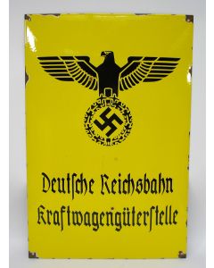 Emaille bord, 'Deutsche Reichsbahn - Kraftwagengüterstelle', periode Derde Rijk.