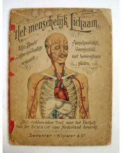 'Het menschelijk lichaam, zijn bouw en zijne uitwendige organen. Aanschouwelijk voorgesteld met vijf beweegbare, gekleurde platen' (ca. 1890)