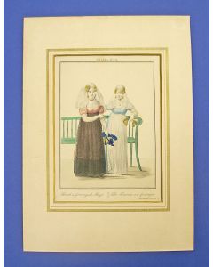 'Friesch en Groningsch meisje', handingekleurde gravure, 1829