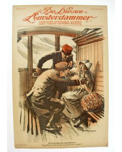 Piet van der Hem, De verhoging der spoortarieven, litho voor de Nieuwe Amsterdammer, 1917