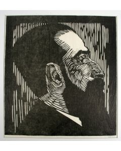 Samuel Jessurun de Mesquita, portret  van Piet Vorkink, houtsnede, 1919.