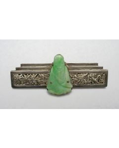 Chinese zilveren met jade broche, Art Deco periode