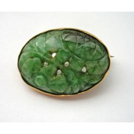 Grande Broche Ancienne En Argent Massif Des Années 1920 - Pierre De Jade, Provenance Chine/Indochine
